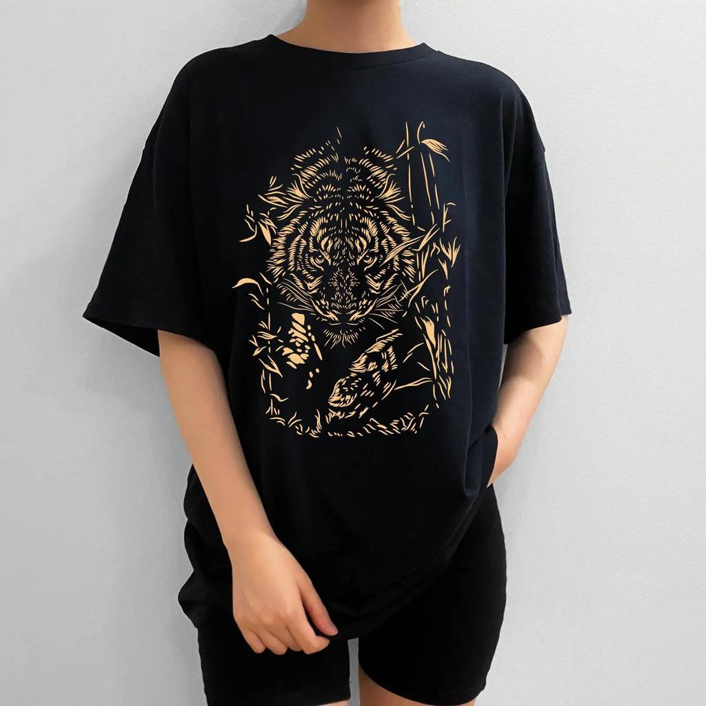 Crouching Tiger T Shirt Lover S Cool For Her Or Him Oversized Handmade Vintage Versatile Comfortable Breathable Graphic