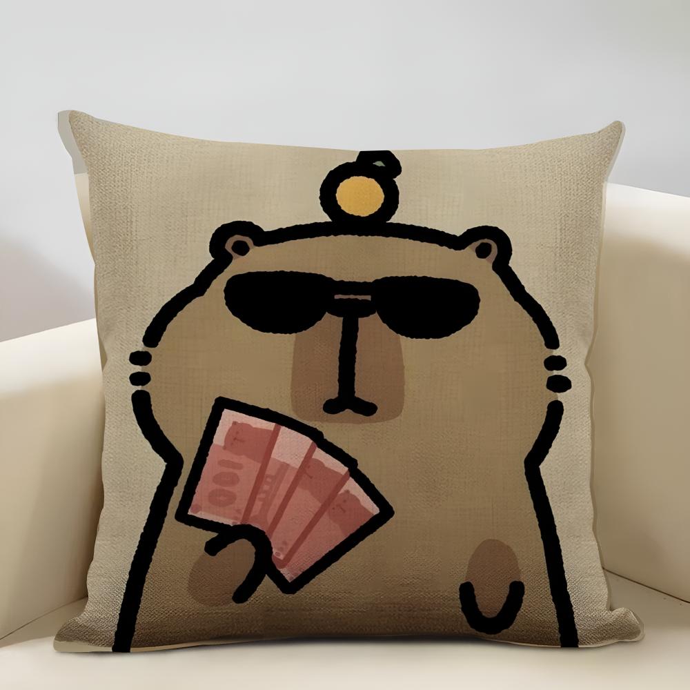 Cute Animal Cartoon Companion Capybara Cushion Cover Household Decoration Linen Sofa Cushion Cover: Skin-Friendly & Breathable W