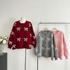 Damen Lockerer Rundhals Schleife Perlenbesetzter Pullover Jacke Herbst- und Winterdesign Altersreduzierender Cardigan Top