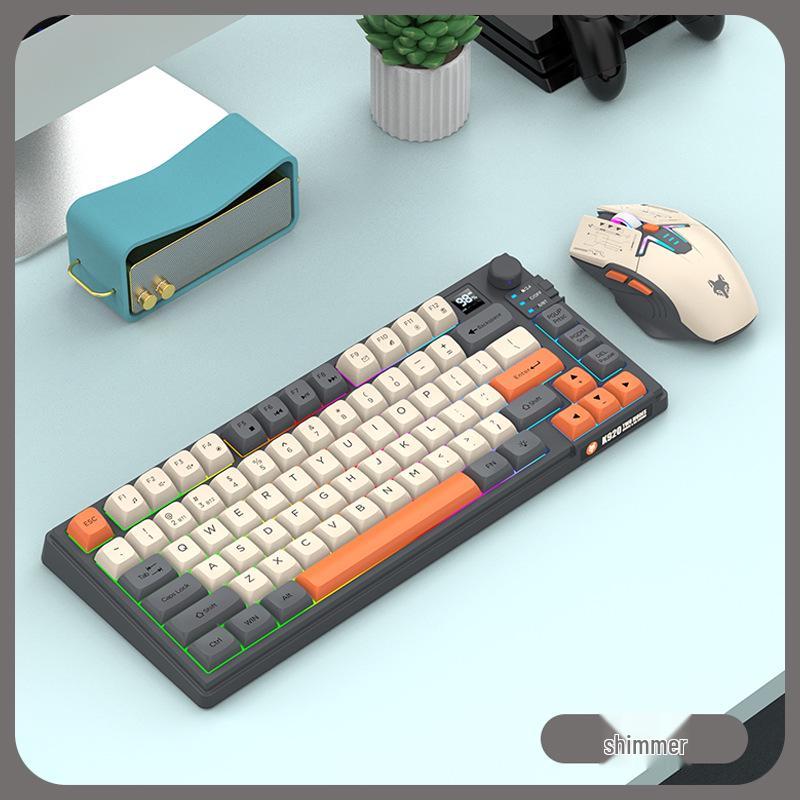 Dazzling Silver Fox K920 Wireless Bluetooth Keyboard & Mouse Set with Color-blocking, Luminous Design & Knob Display for Gaming & Office.