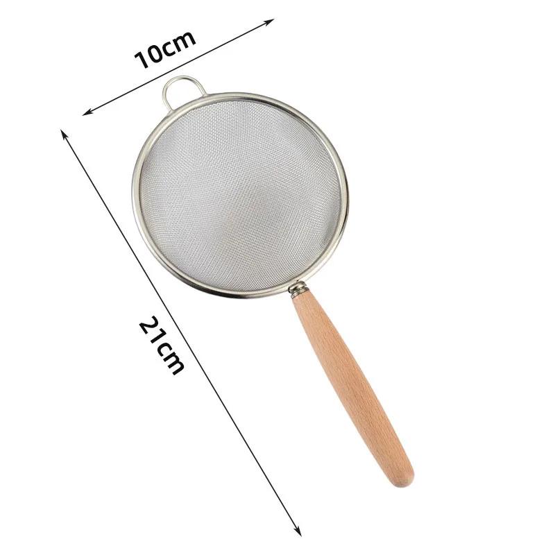 304 Stainless Steel Mesh Filter Spoon with Wooden Handle Flour Filter Spoon Household Kitchen Fried Food Filter Oil Skims