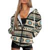Vintage Ethnic 3D Printed Zip Up Hoodie Loose Fit Horse Geometric Graphic Sweatshirt Women