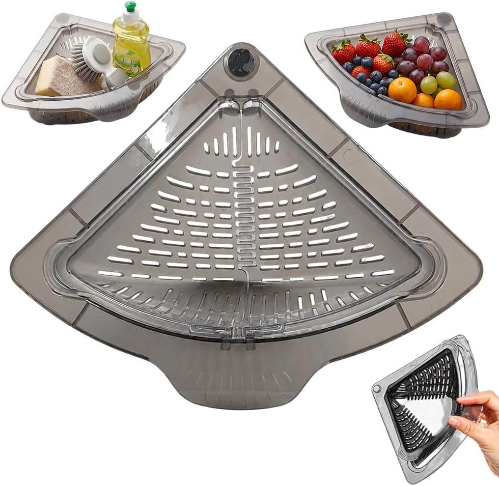 Magnetic Corner Sink Strainer Basket, 2026 New Upgraded Corner Sink Strainer, Triangular Drain Rack