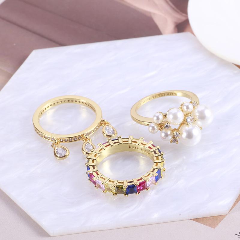 

Euramerican Accessories Wholesale Shining Color Zirconium Stars Pearl Flower Cluster Tassel Water Drop Three-Piece Ring 6
