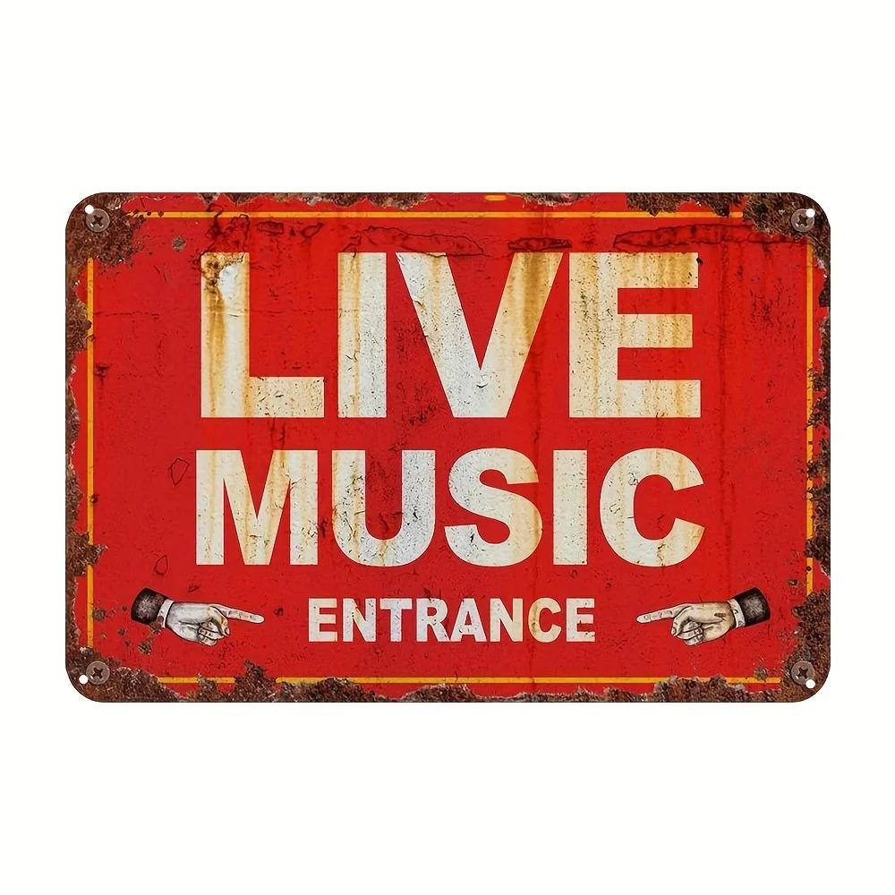 

1 шт. Вход на живую музыку, Винтажный ретро металлический постер, Для внутреннего настенного декора, Декор комнаты, Домашний декор, Садовое настенное искусство, Жестяная табличка 20x30cm белый