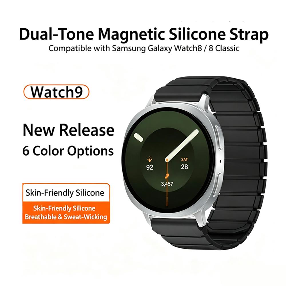 Two Color Magnetic Silicone Band Compatible with Samsung Galaxy Watch9 Watch8 40/44mm Watch 8 Classic 46mm Sport Wrist Bracelet