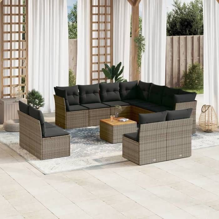 VidaXL Salon de Jardin avec Coussins 12 pcs, Canapés de Terrasse, Ensemble de Meubles de Patio, Mobilier d'Extérieur, Gris 3256039