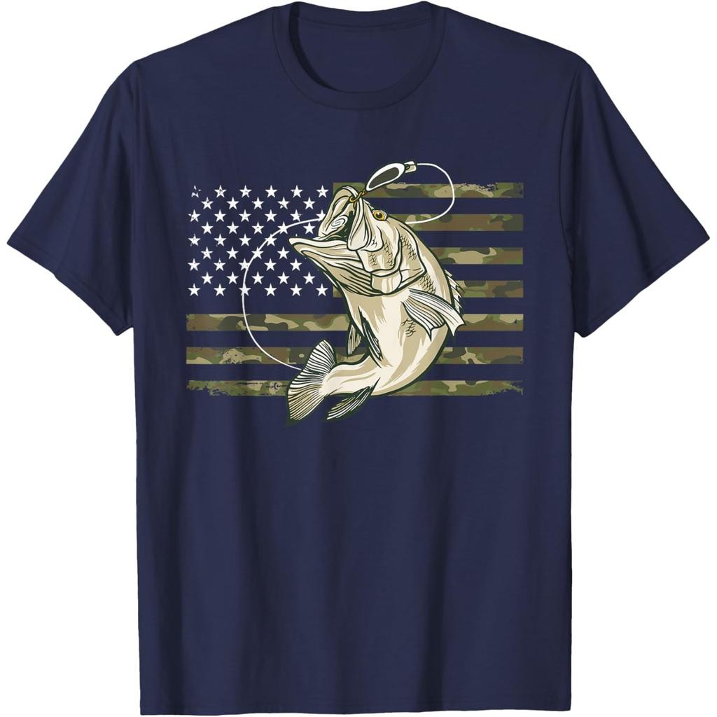 Fishing Camouflage US American Flag Bass Fish FisherUnisex Camo TShirt