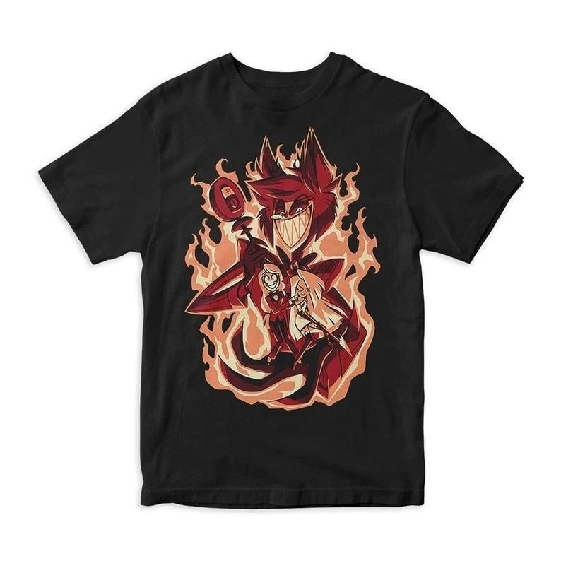 Fit Hazbin Hotel Alastor What Now Jumbo Print Charcoal Women's T-Shirt Unisex Graphic Cotton Tee Printing High-end Luxury Unisex Style