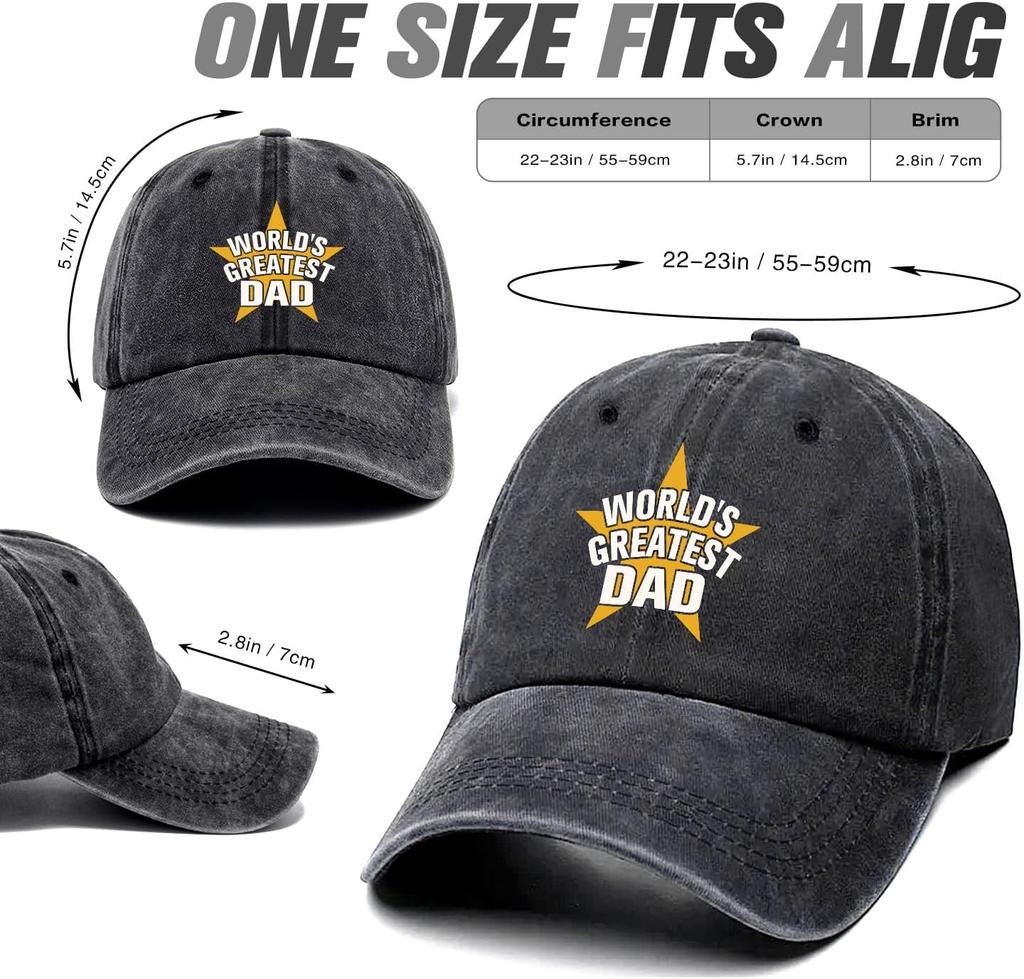 Worlds Greatest Dad Baseball Cap Distressed Washed Cotton Adjustable Outdoor Casual Gifts for Fathers Day