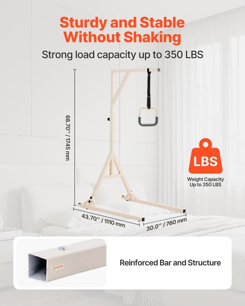 Sbarra Trapeze per Mobilità a Letto Capacità 350LBS Trapeze da Letto con 2 Ruote