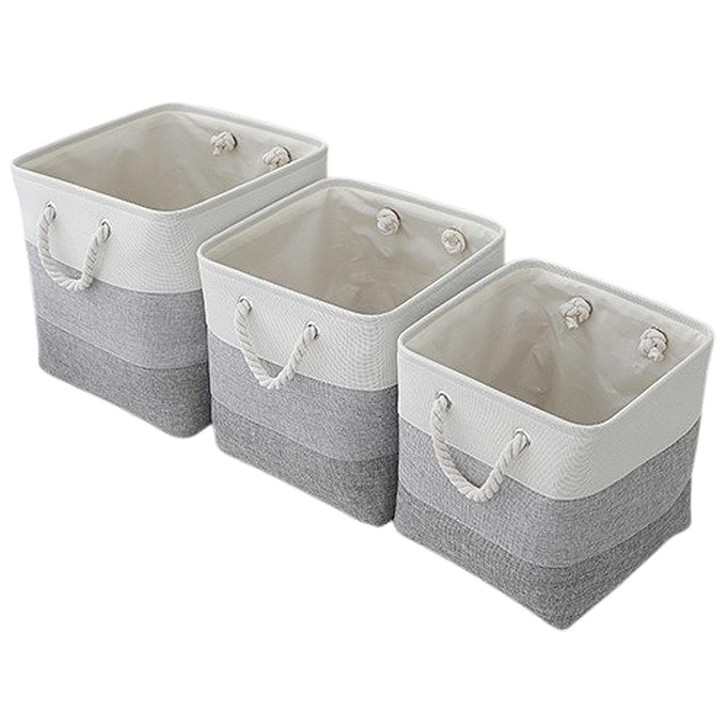 Large Foldable Storage Baskets with Cotton Rope Handles Linen Blend Toy & Clothes Organizer Bin