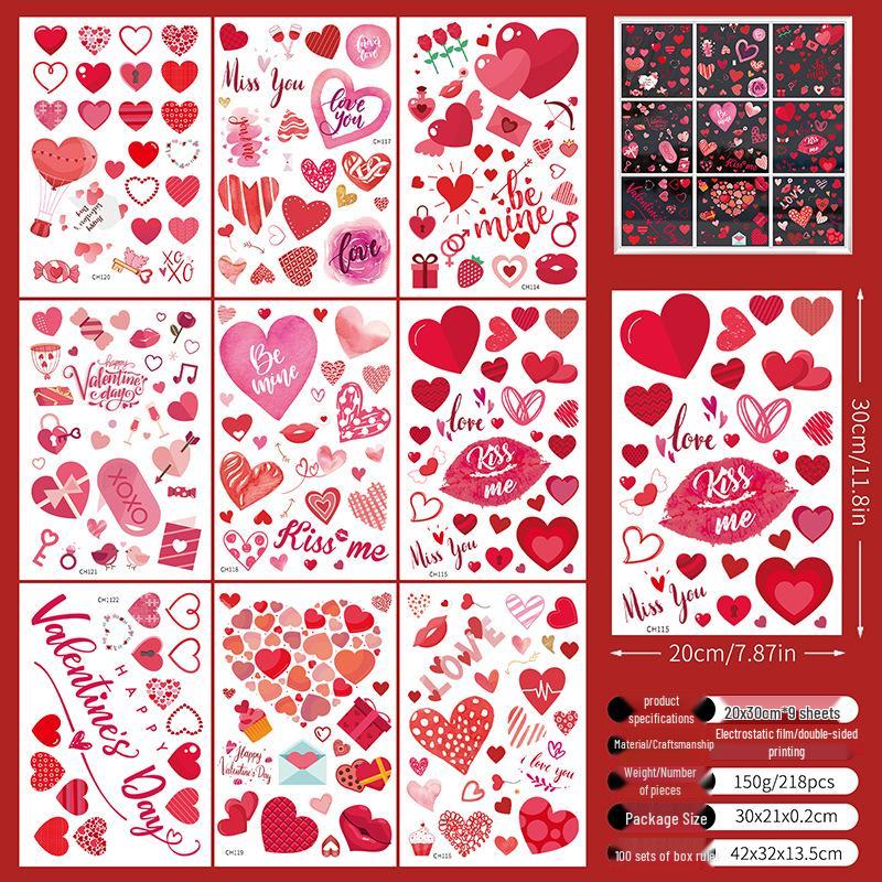 2026 Valentine s Day Pink Heart Electrostatic Window Stickers