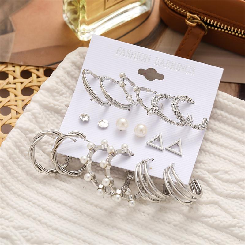 Set di Orecchini di Perle Geometria Cuore Leopardo Per Donne Ragazze Set di Orecchini Pendenti a Cerchio Goccia Metallo Acrilico Quadrato Rotondo Gioielli da Festa