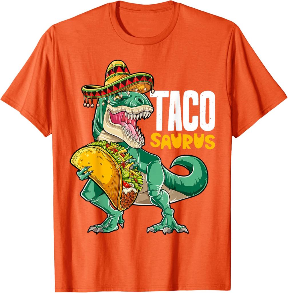 Tacosaurus Dinosaur mit Taco Sombrero Grafik T-Shirt Baumwolle Lässig Kurzarm T-Shirt für Herren
