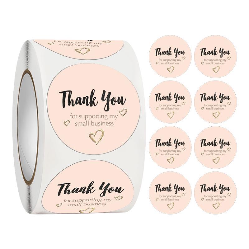 500-Roll 3.8cm Floral Thank You Stickers: Round Adhesive Labels for Gift Wrapping & Sealing