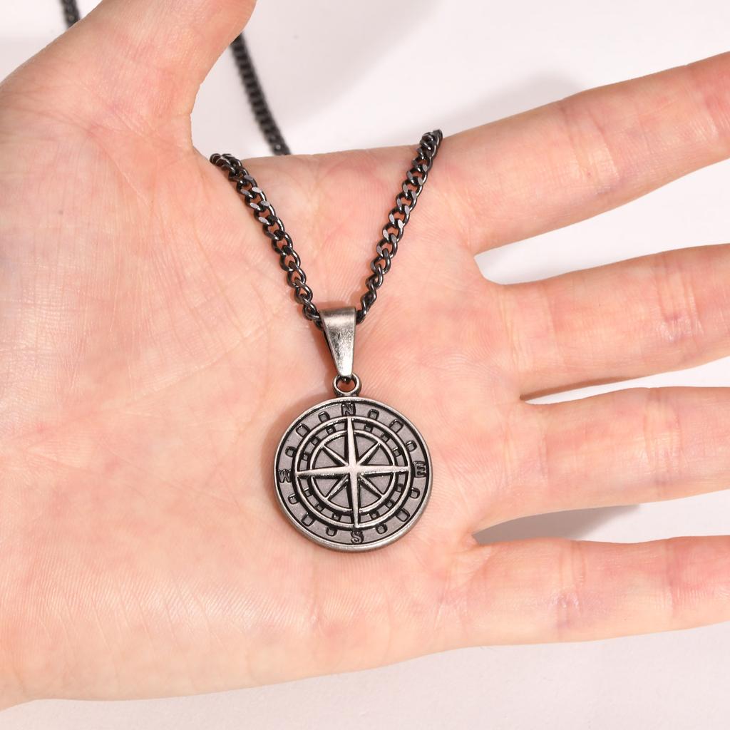 Fashion Jewelry, Stainless Steel Compass Pendant, Coin Compass Men'S Hip Hop Necklace Pn-1527