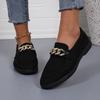 Mode 2025 Neue Damen-Flats Frühling Neu Runde Spitze Tiefer Ausschnitt Wildleder Metallkette Weiche Sohle Rutschfest Verschleißfest Einzelne Schuhe