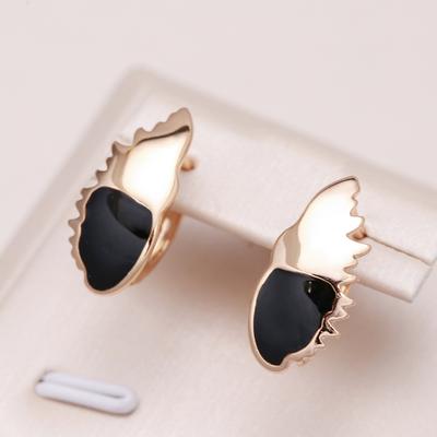 Fashion Glossy Women Dangle Earrings Rose Gold Color Geometry Black Enamel Earrings High Quality Daily Jewelry