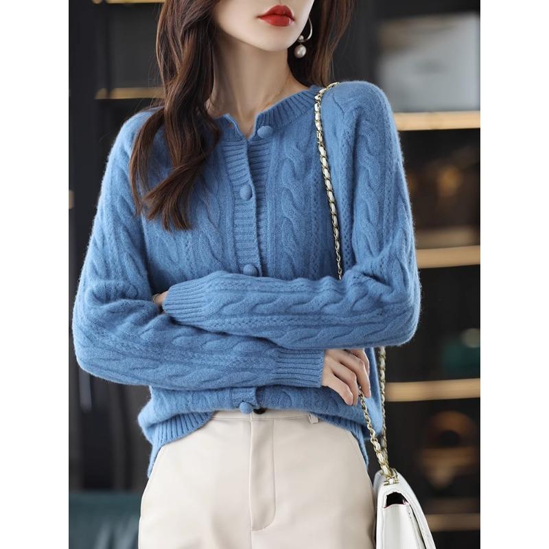 Cardigan Tricoté torsadé pour femme Court ample Automne Nouvelle Collection