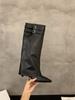 Pointed high-heeled brown Maillard medium boots women's shoes 2025 new spring and autumn winter trousers long tube knight boots