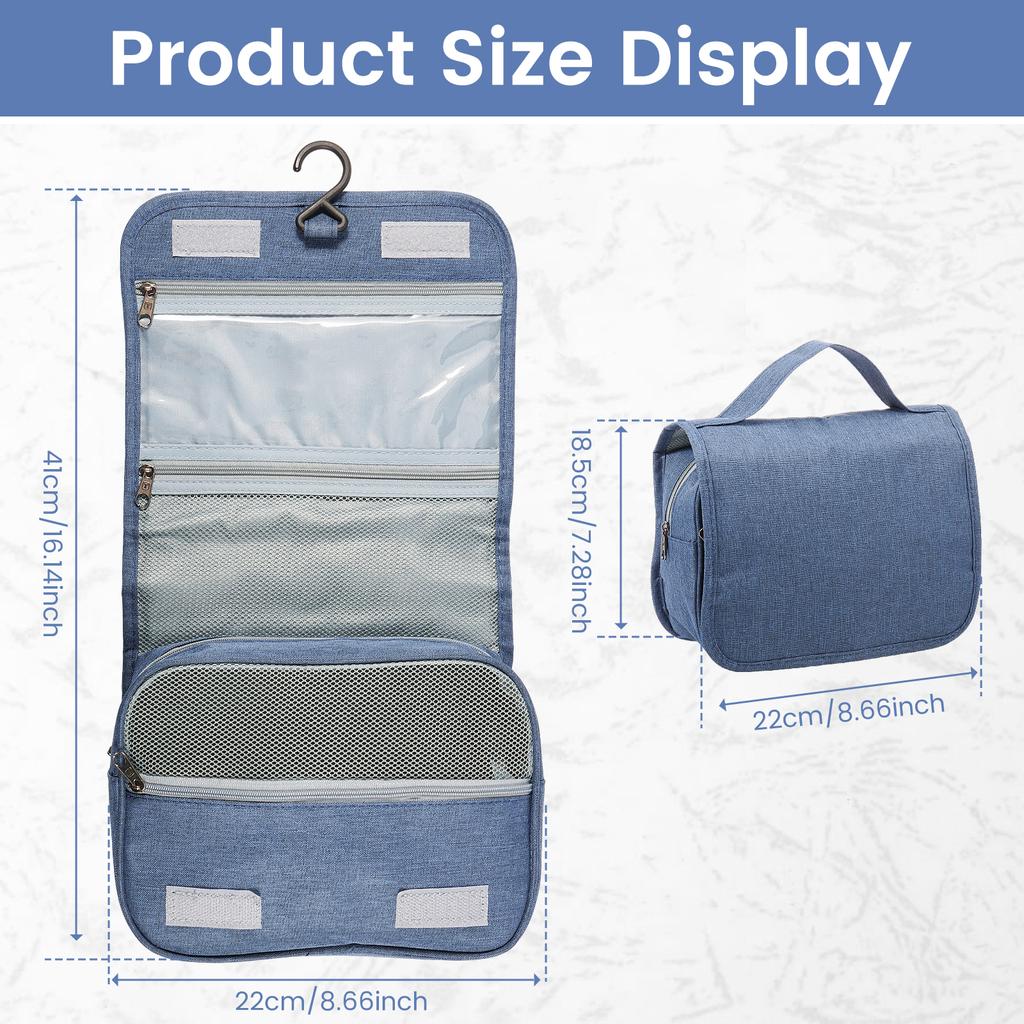 Foldable Hanging Travel Bag Polyester Portable Toiletry Washbag with Hanging Hook Waterproof Cosmetic Bag for Bathroom Storage