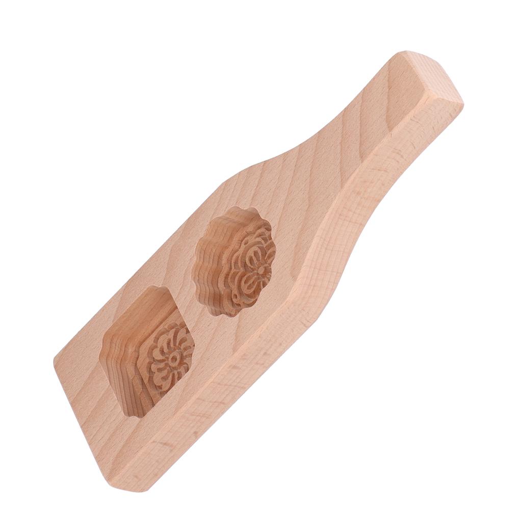 Mooncake Mold 2 Holes Chinese Style Wooden HandMade Pastry Baking Mold for Home Use(2 Holes )