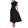 Women's Color Casual High Neck High Waist Maxi Pocket Open Waist Maxi Dress
