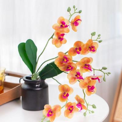 5 Heads Artificial Orchid Realistic Lifelike Simulation Orchid Flowers with Leaves Real Touch Fake Flower Outdoor Garden Decor