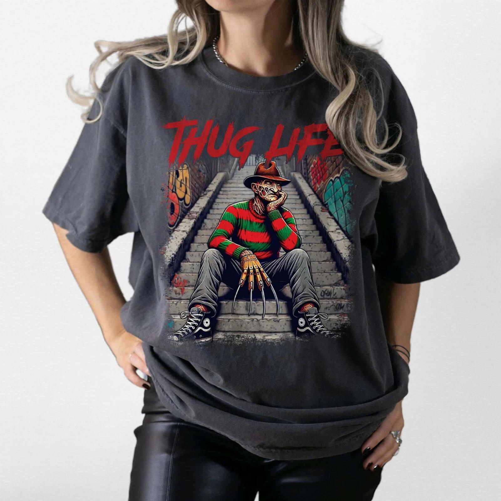 Freddy Krueger Thug Life T-Shirt, Halloween 2024 Horror Icons, Scary Killers Tee 4XL