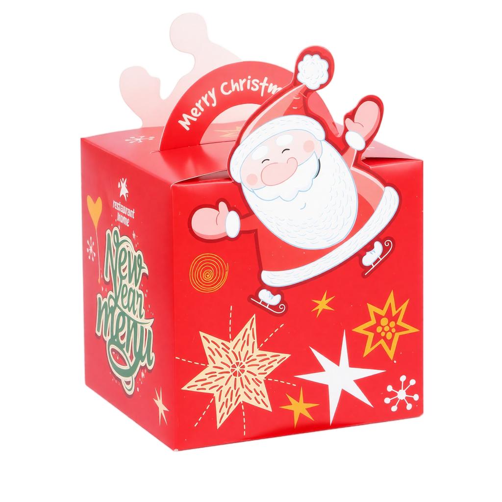 Christmas Gift Box with Handle for Candy, Christmas Eve Treats and Holiday Party Favors