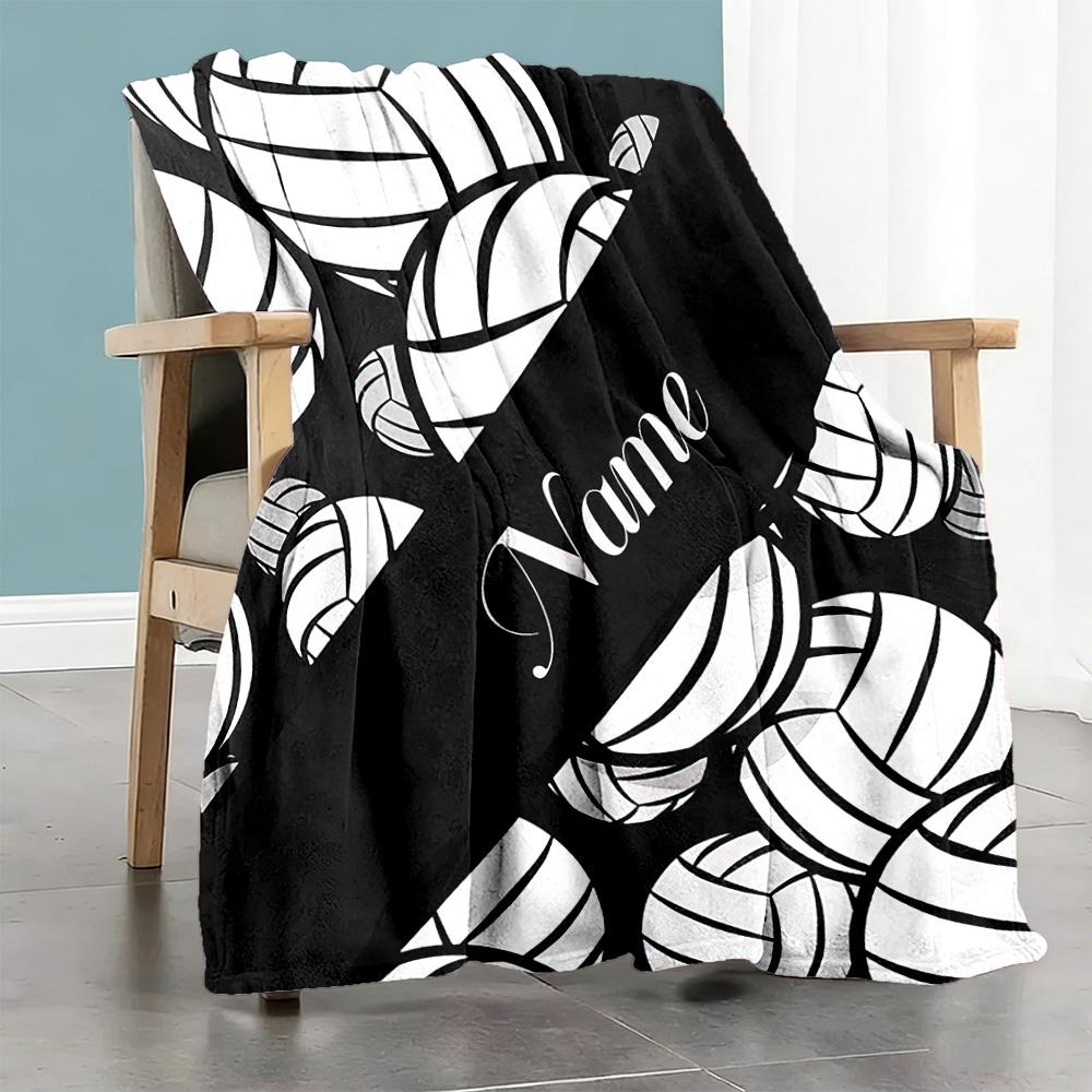 Black White Volleyball Customize Text Blanket Cozy Personalized Blanket Soft Warm Cozy Suitable for Livingroom Bed Office Chair Living Room