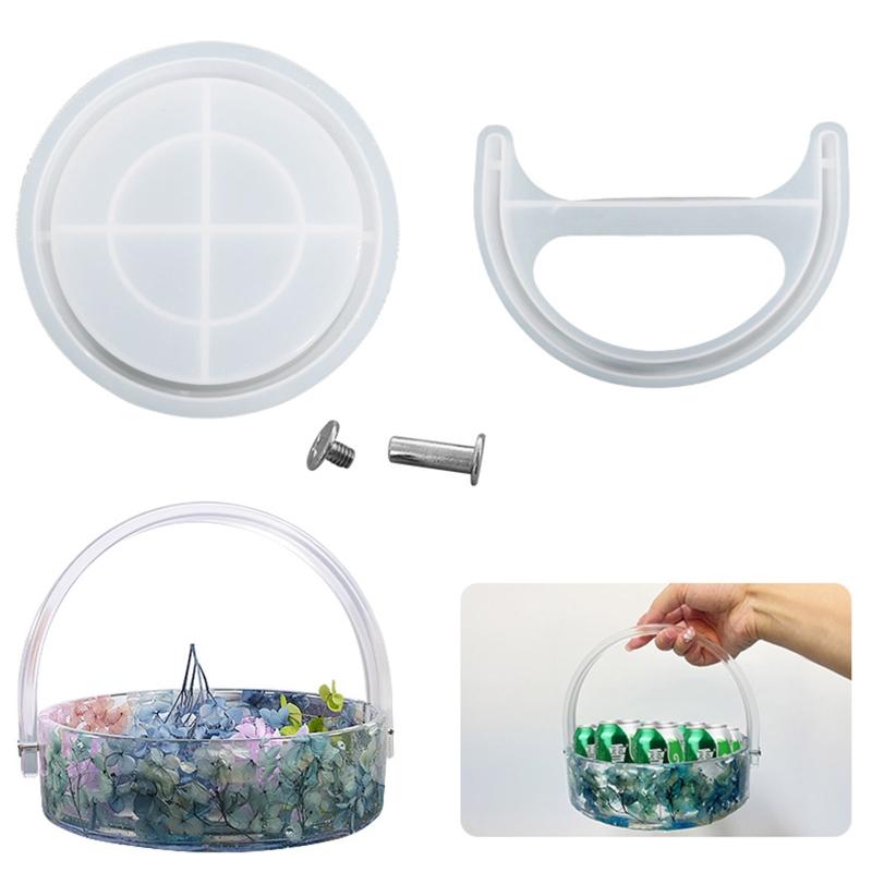 Large Round Box Container Silicone Mold With Handheld Set Storage Gift Trinket Makeup Holder Resin Mold Jewelry Candy