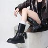 Mode 2024 Sommer Neue Lange Stiefel Dicker Absatz Gürtelschnalle Rutschfest Schlanke Stiefel Retro Mode Großer Schaft Motorradfahrer Stiefel
