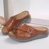 Flat Casual Slippers with Cross Belt Buckle Solid Color Beach Shoes