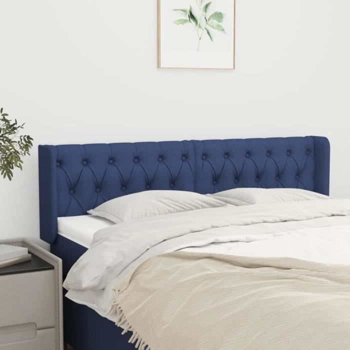 VidaXL Tête de lit avec oreilles Bleu 163x16x78-88 cm Tissu3119116