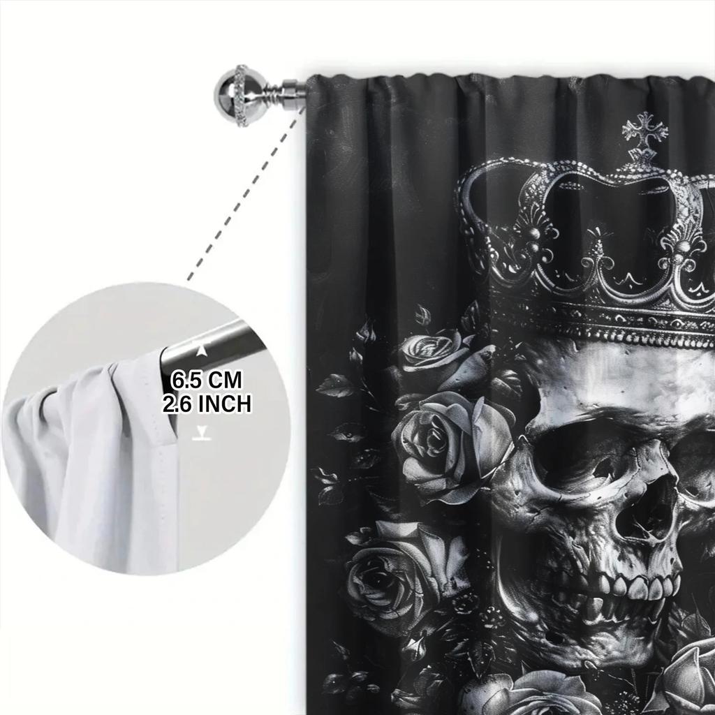 Set Of 2 Gothic Black Rose Skull Printed Curtain Home Decor Window Treatment Bedroom Office Kitchen With Rod Pocket Polyester Perfect For