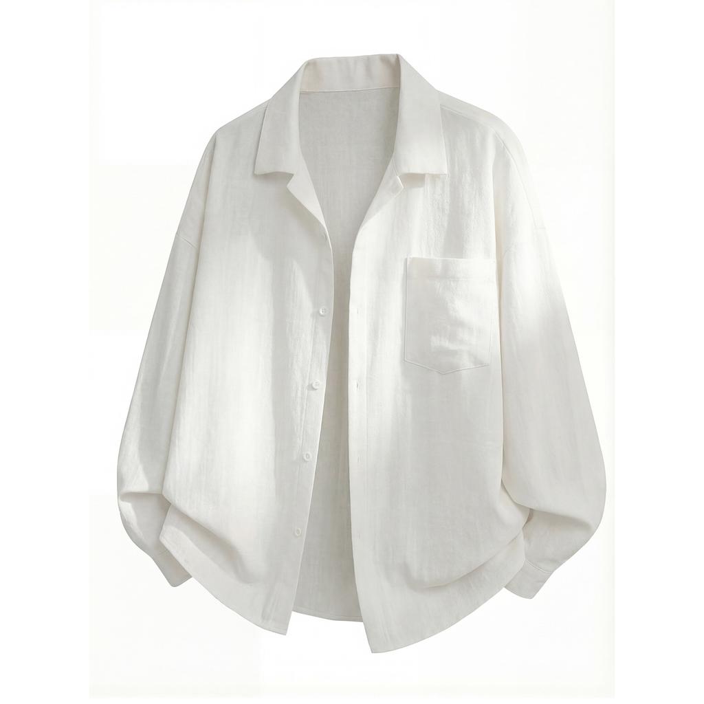 New long-sleeved shirt for men, spring style, textured slightly wrinkled linen feel shirt, simple drapey jacket