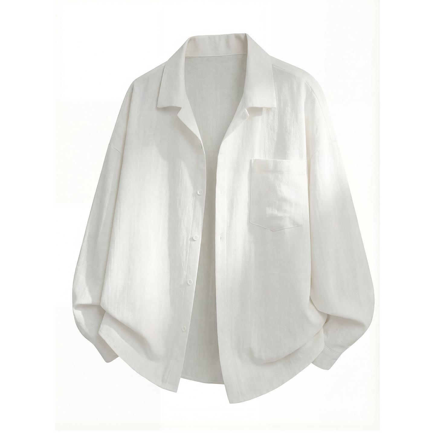 

New long-sleeved shirt for men, spring style, textured slightly wrinkled linen feel shirt, simple drapey jacket XXL білий