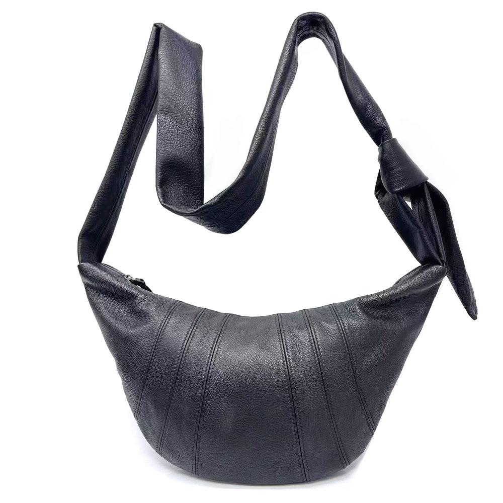 Wind Lady Shoulder Messenger Bag Leather Croissant Bag Black Leather Dumpling Bag Crescent Casual Women'S Bag