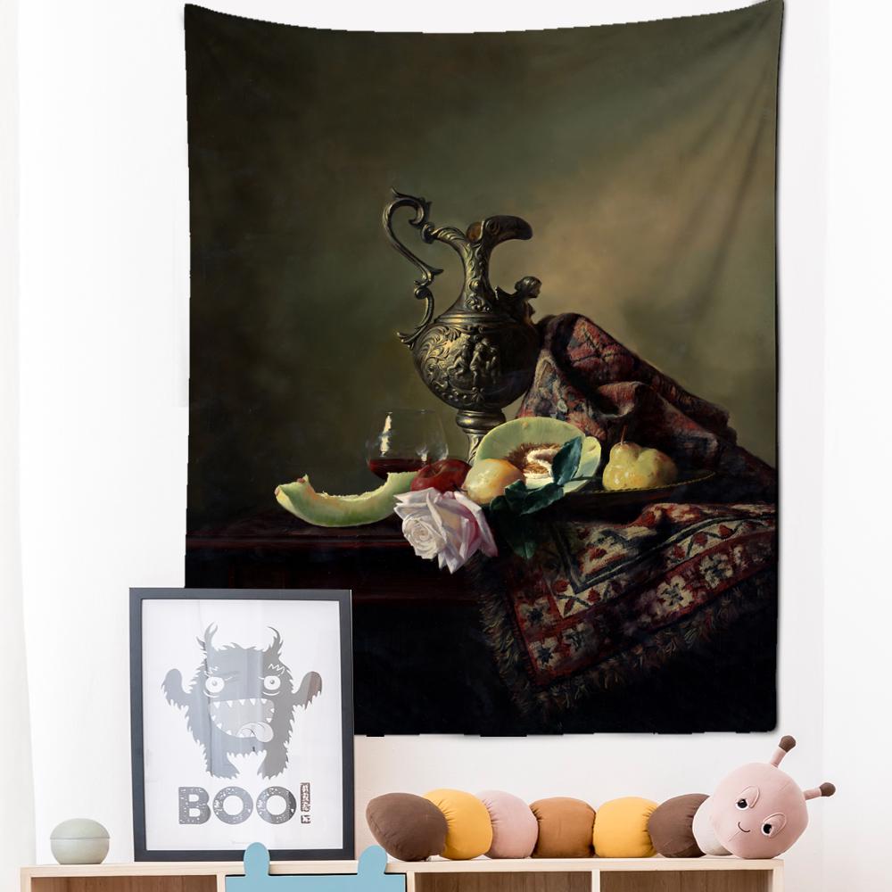 

Виноградная Золотая Посуда Реалистичная Картина Маслом Гобелен Настенный Гобелен Стиль Эстетическая Комната Художественный Фон Ткань Декор 95x70cm