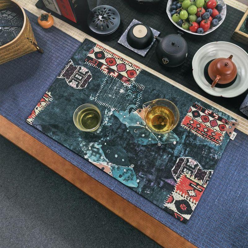 

Светодиодный Хлопок и Лен Утолщенный Принт Чайная Подставка Тканевая Дорожка на Стол Впитывающая Влага Чайная Салфетка Подставка для Чайной Чашки Дзен Китайский Ретро Этнический Стиль Retro Green 30*50cm