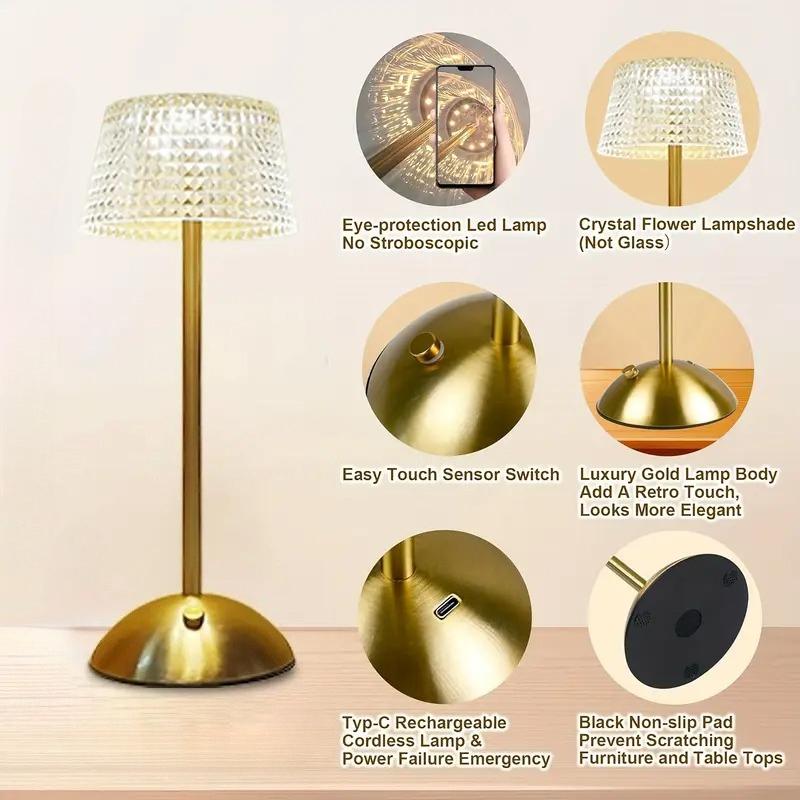 Crystal Decorative Desk Lamp with Adjustable Three Color USB Charging Suitable for Bedroom and Living Room Decoration