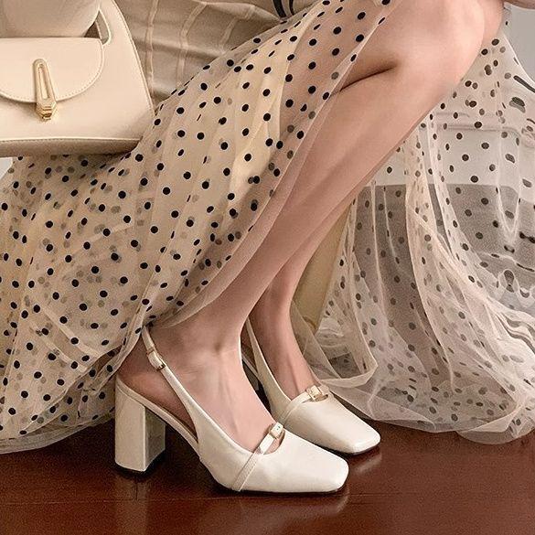 Niche design temperament high heels spring and summer new retro simple casual square head height display legs long sandals