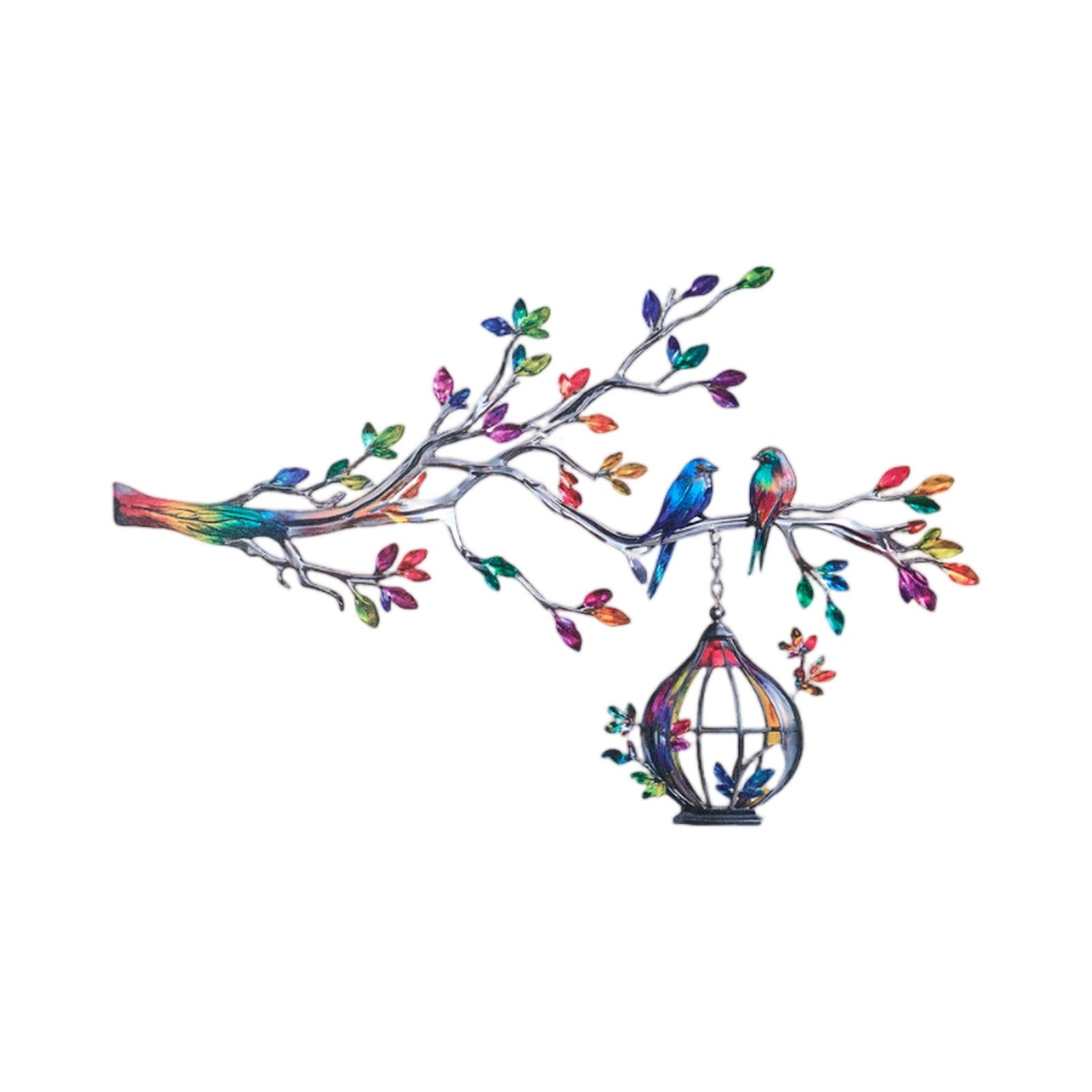 

Decorative Metal Wall Art Branch with Birds and Hanging Lantern Sculpture Modern Minimalist Iron Wall Decor for Living Room Bedroom one size