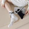 College Style Socks Women'S Streamer Bow Ballet Style Medium Tube Stacking Socks Japanese Solid Color Spring And Autumn Women'S Stockings Stockings