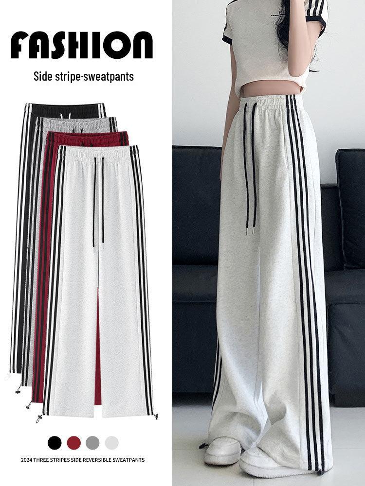 Pantaloni da ginnastica larghi a vita alta drappeggiati da donna per l'estate 2024: Stile Americano Casual, Elegante, Vestibilità Ampia.