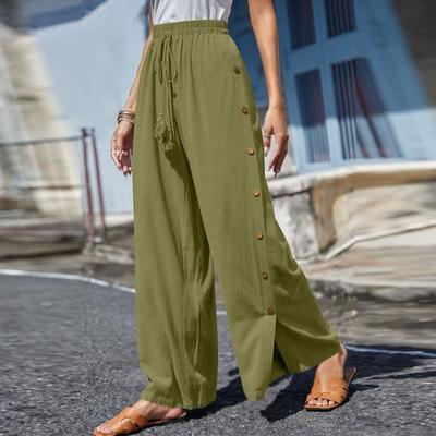 Sommerhose für Damen, hohe Taille, Freizeithose, einfarbig, elastischer Taillengurt, lockere Hose mit weitem Bein für Damen