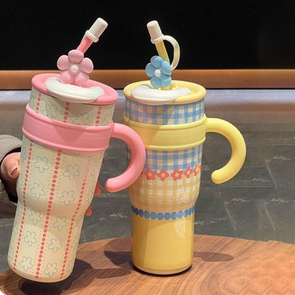 1200ml Thermos Water Bottle Stainless Steel Drinking Straw Cup Kawaii Thermos Cup  Travel