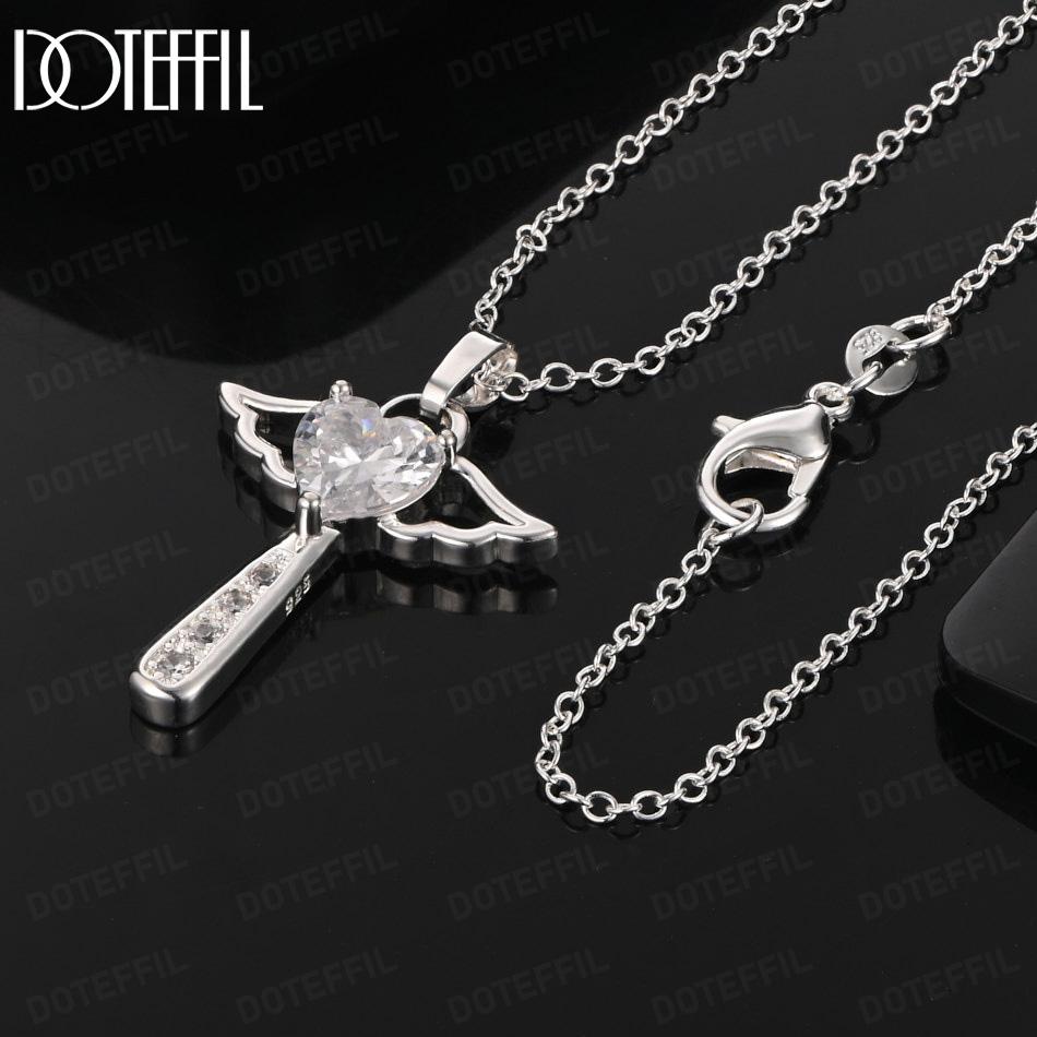 925 Sterling Silver Fashion Jewelry Heart-Shaped AAA Zircon Cross Pendant Necklace